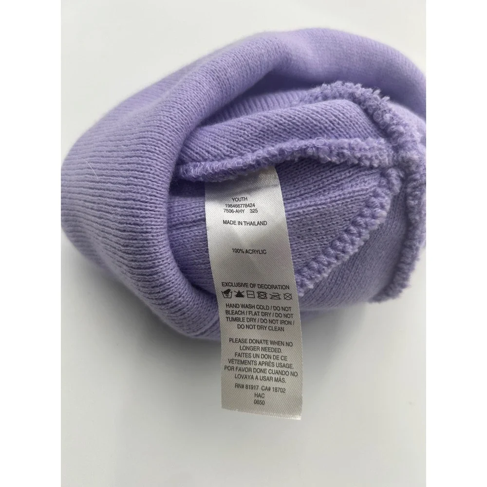 Hurley Youth Beanie Purple Pink White Striped Knit Winter Hat Logo Patch B964